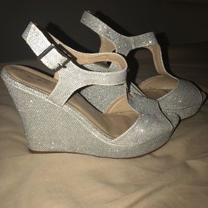 Silver glitter wedges